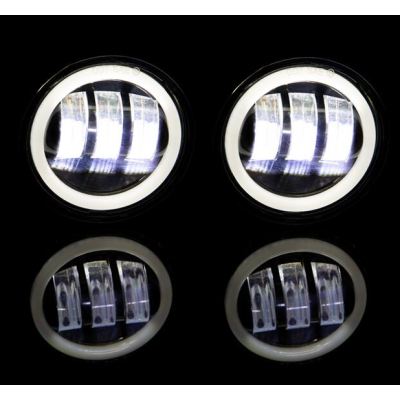 Set 2 proiectoare ceata cu DRL Angel Eyes 89 milimetri 3.5” cu 3 functii alb cu semnal galben