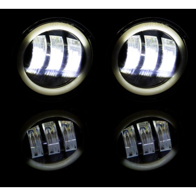 Set 2 proiectoare ceata cu DRL Angel Eyes 89 milimetri 3.5” cu 3 functii alb cu semnal galben