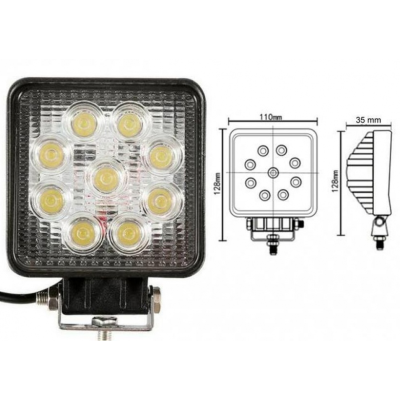 Set 2 Proiector Led Offroad  9 Led 27W Patrat Auto