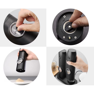 Set 2 rasnite electrice sare si piper stand incarcare USB