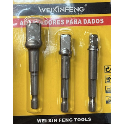 Set 3 adaptor priza Burghie cu tija 1/4" hexagonala 1/4-3/8-1/2''