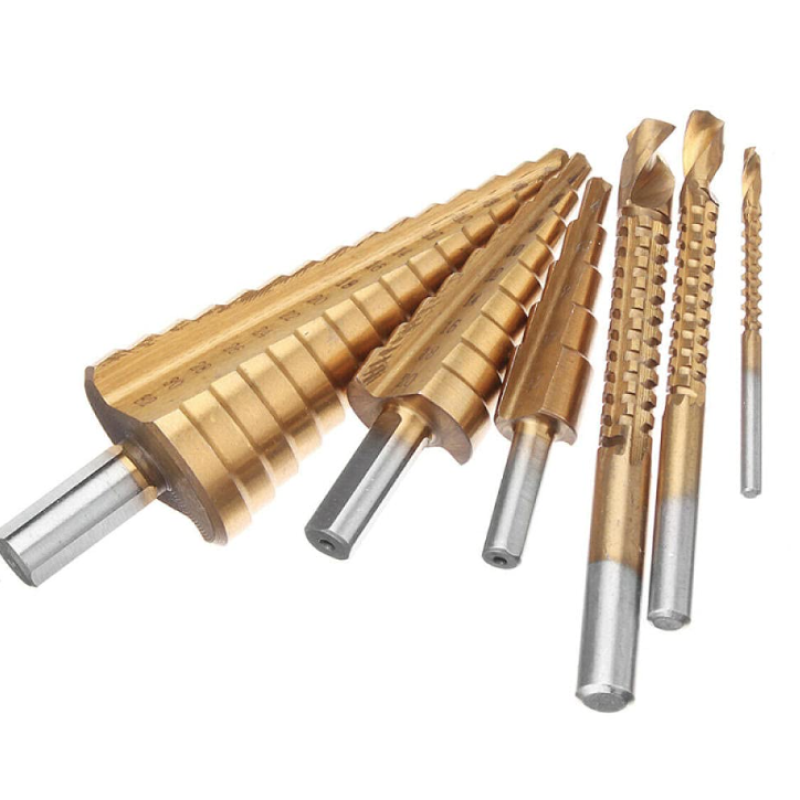 Set 3 burghie freza conica metal in trepte 4 30mm + 3 burghie frezare