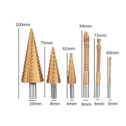 Set 3 burghie freza conica metal in trepte 4 30mm + 3 burghie frezare