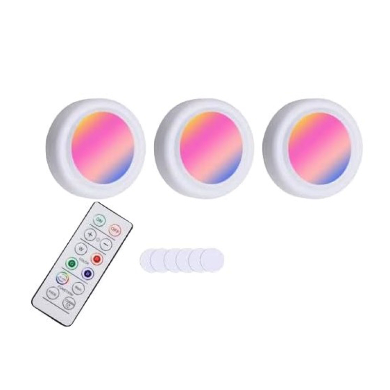 Set 3 Lumini pentru dulap Rotunde cu 5 moduri de iluminare si Telecomanda
