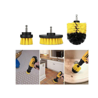 Set 3 perii pentru curatare universale cu adaptor pentru bormasina galbene