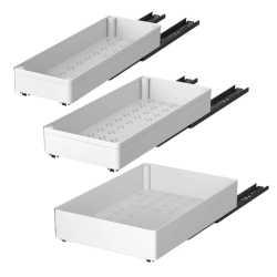 Set 3 sertare cu glisiere autoadezive soft close extragere totala sina cu extensie 3 dimensiuni alb