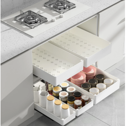 Set 3 sertare cu glisiere autoadezive soft close extragere totala sina cu extensie 3 dimensiuni alb