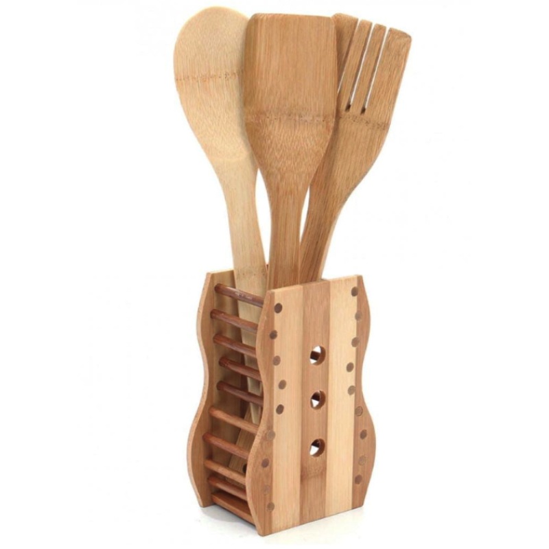Set 3 ustensile bambus cu suport decor