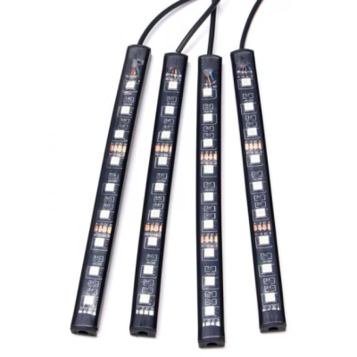 Set 4 benzi 12 LED cu lumina ambientale pentru auto si telecomanda RGB