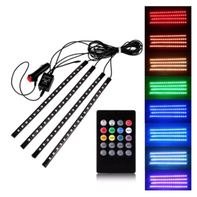 Set 4 benzi 18 LED cu lumina ambientale pentru auto si telecomanda RGB