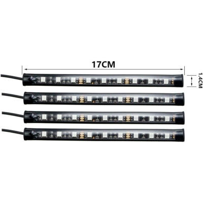 Set 4 benzi 18 LED cu lumina ambientale pentru auto si telecomanda RGB