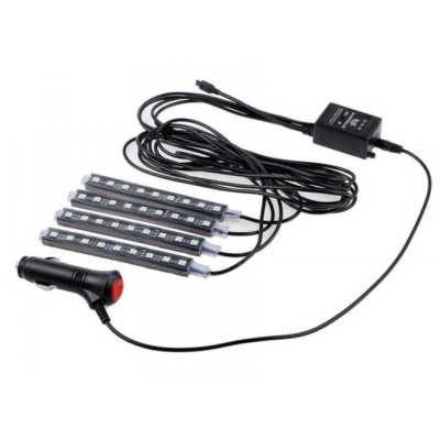 Set 4 benzi 9 LED cu lumina ambientale pentru auto si telecomanda RGB