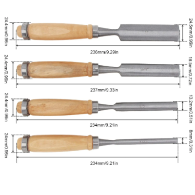 Set 4 dalti pentru sculptura in lemn din Otel Maro/Argintiu