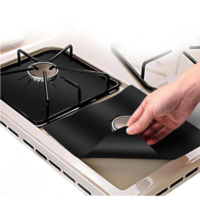 Set 4 Folii TEFLON NEGRU Detasabile pentru Aragaz din Teflon  Lavabila  Reutilizabila  Negru