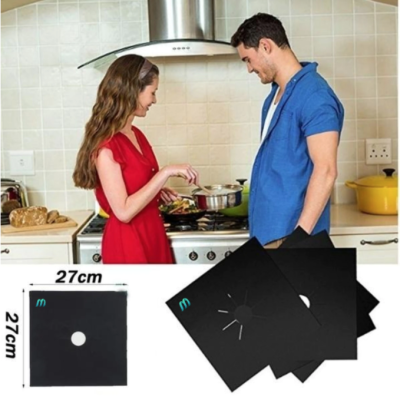 Set 4 Folii TEFLON NEGRU Detasabile pentru Aragaz din Teflon  Lavabila  Reutilizabila  Negru