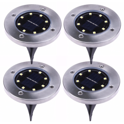 Set 4 Lampi Solare metalice Argintii Disk Lights pentru gradina