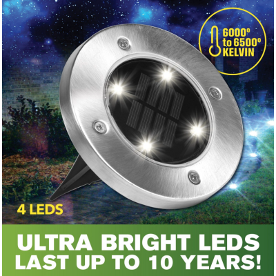 Set 4 Lampi Solare metalice Argintii Disk Lights pentru gradina