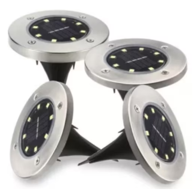 Set 4 Lampi Solare metalice Argintii Disk Lights pentru gradina