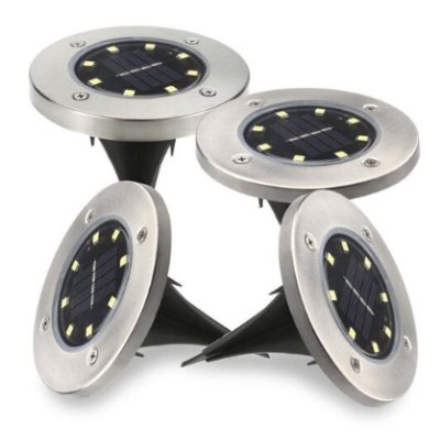 Set 4 Lampi Solare metalice Argintii Disk Lights pentru gradina