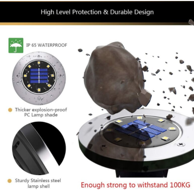 Set 4 Lampi Solare metalice Argintii Disk Lights pentru gradina