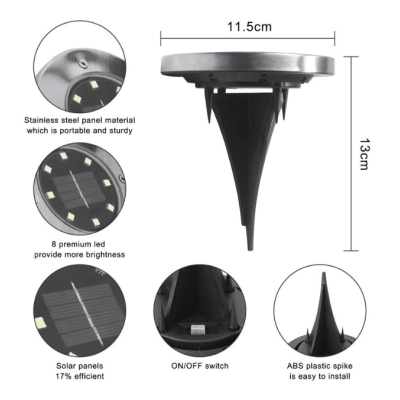 Set 4 Lampi Solare metalice Argintii Disk Lights pentru gradina