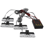 Set 4 lumini LED de avertizare rosu albastru pentru grila functii stroboscop 36W 12V