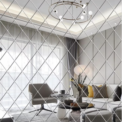 Set 58 Oglinzi Acrilice Autoadezive Luxer Model Romb dimensiune set 1 Metru partat 100 X 100 cm