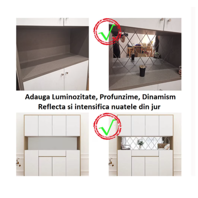 Set 58 Oglinzi Acrilice Autoadezive Luxer Model Romb dimensiune set 1 Metru partat 100 X 100 cm