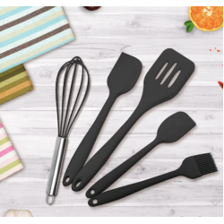 Set 5 ustensile de gatit din silicon negre