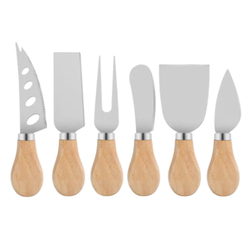 Set 6 cutite pentru branzeturi cu maner de lemn