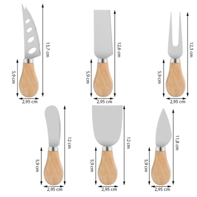Set 6 cutite pentru branzeturi cu maner de lemn