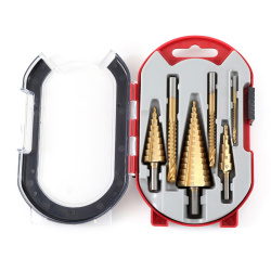 Set 6 de burghie cu pas HSS titan 3 marimi de burghie in trepte si 3 marimi de burghie cu rasucire