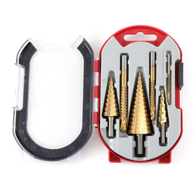 Set 6 de burghie cu pas HSS titan 3 marimi de burghie in trepte si 3 marimi de burghie cu rasucire