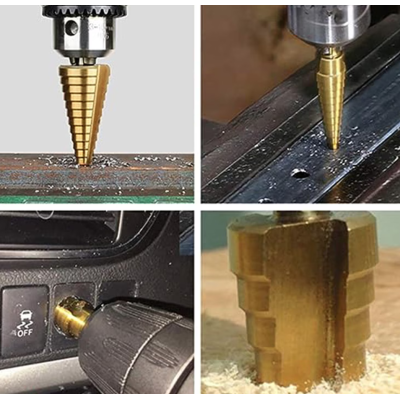 Set 6 de burghie cu pas HSS titan 3 marimi de burghie in trepte si 3 marimi de burghie cu rasucire