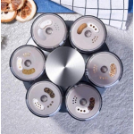 Set 6 x Recipiente pentru Condimente si Suport Rotativ 360 Negru-Argintiu