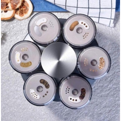 Set 6 x Recipiente pentru Condimente si Suport Rotativ 360 Negru-Argintiu