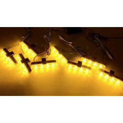 Set 8 lumini stroboscop galbene 4 LED grila telecomanda 7 functii 12V