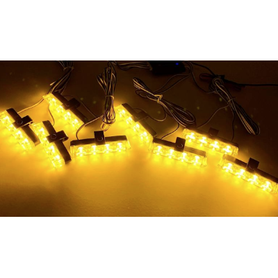 Set 8 lumini stroboscop galbene 4 LED grila telecomanda 7 functii 12V