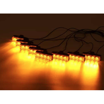 Set 8 lumini stroboscop galbene 4 LED grila telecomanda 7 functii 12V