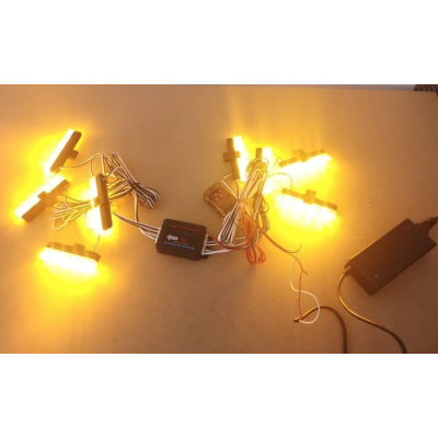 Set 8 lumini stroboscop galbene 4 LED grila telecomanda 7 functii 12V