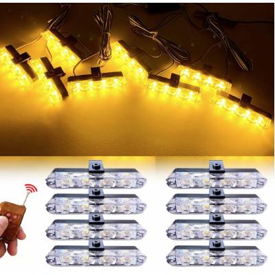 Set 8 lumini stroboscop galbene 4 LED grila telecomanda 7 functii 12V