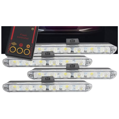 Set 8 lumini stroboscop galbene 6 LED grila telecomanda 12V