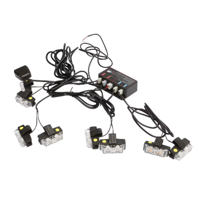 Set 8 stroboscoape auto cu 2 LED lumina galbena 12V