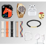 Set cadou ceas Smartwatch 9 in 1 H1000 Ultra 3 cu accesorii casti bratara