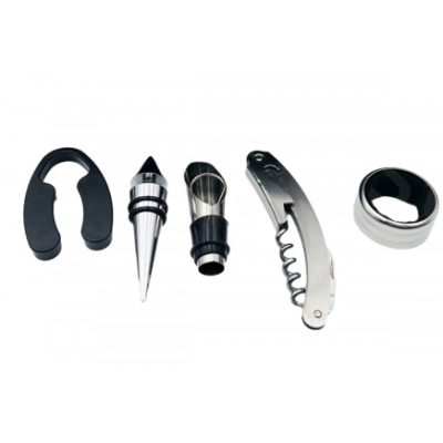 Set cadou in forma de STICLA cu  5 accesorii pentru vin cu 6 piese 32 cm HS