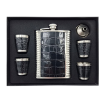Set Cadou Plosca cu 4 Pahare si palnie model NEGRU cu ARGINTIU