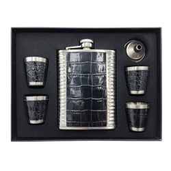 Set Cadou Plosca cu 4 Pahare si palnie model NEGRU cu ARGINTIU