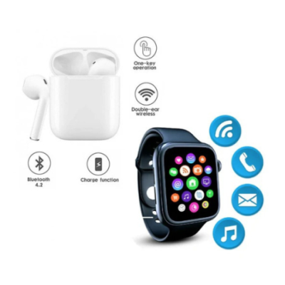 Set Ceas smartwatch inteligent si casti stereo wireless