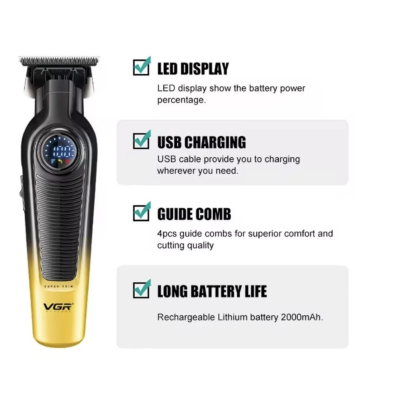 Set cu aparat de tuns fara fir VGR V 996 4 distantiere afisaj LED autonomie 300min