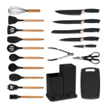 Set de 19 piese NEGRE ustensile de bucatarie cu tocator si suport depozitare inclus NEGRE